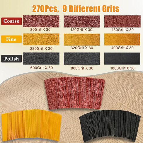 270 PCS Mini Detail Sanding Kit, 80-1000 Grit Sandpaper with Finger Sanding Blocks for Small Areas and Corners, Ideal for Woodworking, Furniture Repair, Crafts and DIY in Kuwait