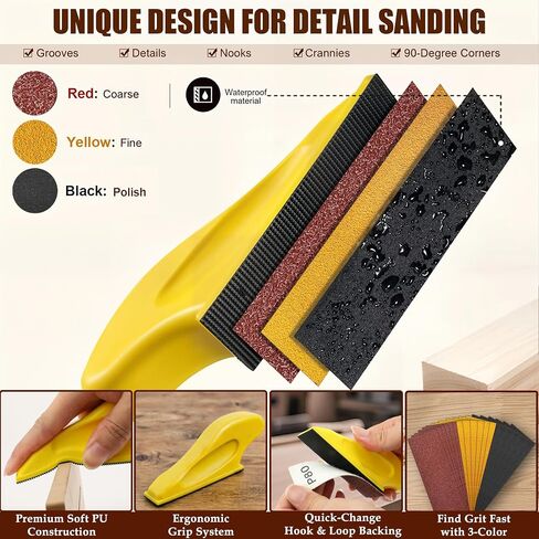 270 PCS Mini Detail Sanding Kit, 80-1000 Grit Sandpaper with Finger Sanding Blocks for Small Areas and Corners, Ideal for Woodworking, Furniture Repair, Crafts and DIY in Kuwait