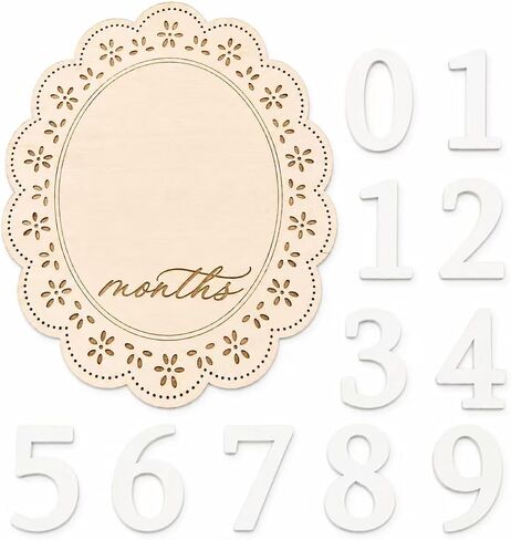 1-12 Monthly Baby Milestone Sign, Natural Basswood Double-Sided Wooden Photo Prop with Interchangeable Numbers for New Parents' First-Year Photos and Nursery Décor in Kuwait