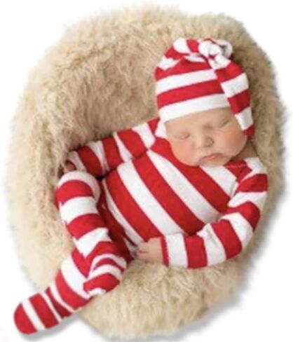 ForBaysy Newborn Baby Christmas Photo Props Outfit Infant Boys Girl Photoshoot Costume Red jumpsuit With Xmas Hat in Kuwait