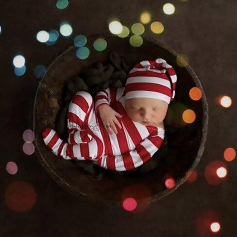 ForBaysy Newborn Baby Christmas Photo Props Outfit Infant Boys Girl Photoshoot Costume Red jumpsuit With Xmas Hat in Kuwait