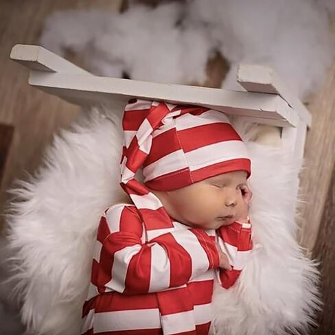ForBaysy Newborn Baby Christmas Photo Props Outfit Infant Boys Girl Photoshoot Costume Red jumpsuit With Xmas Hat in Kuwait