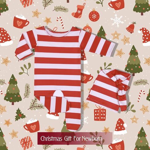 ForBaysy Newborn Baby Christmas Photo Props Outfit Infant Boys Girl Photoshoot Costume Red jumpsuit With Xmas Hat in Kuwait