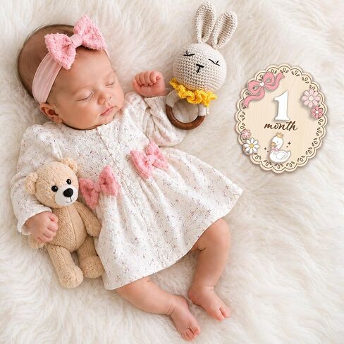 Wooden Baby Monthly Milestone Signs Swan Floral Pink Bow 1-24 Month | Newborn Girl Photography Props, Baby Shower Registry Gift, Infant Age Markers, Growth Tracker, Nursery Decor Keepsake, Oval in Kuwait