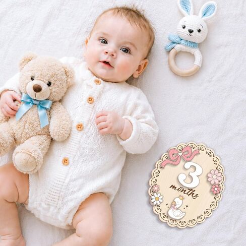 Wooden Baby Monthly Milestone Signs Swan Floral Pink Bow 1-24 Month | Newborn Girl Photography Props, Baby Shower Registry Gift, Infant Age Markers, Growth Tracker, Nursery Decor Keepsake, Oval in Kuwait