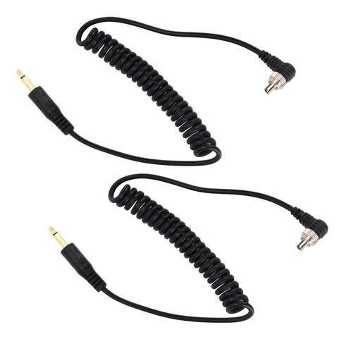 3.5mm to Male Flash PC Sync Cable Set of 2 Durable Coiled Cables for Digital Cameras Plastic Black 30-80cm in Kuwait