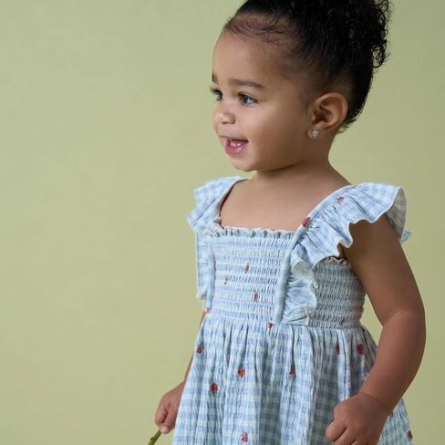 Modern Moments™ by Gerber Baby Girls' 2-Piece Ruffle Sleeve Dress with Smocking & Diaper Cover Set, Ivory Strawberry Gingham, 6-9 Months in Kuwait