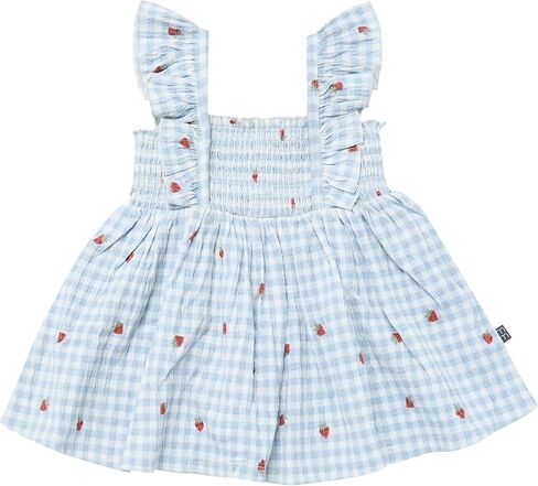 Modern Moments™ by Gerber Baby Girls' 2-Piece Ruffle Sleeve Dress with Smocking & Diaper Cover Set, Ivory Strawberry Gingham, 6-9 Months in Kuwait