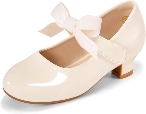 Coutgo Girls Dress Shoes Mary Jane Low Heels Bow Wedding Princess Shoes | Flower Girl Pumps, Hook and Loop, Cute Round Toe, Party Birthday, School Performances in Kuwait