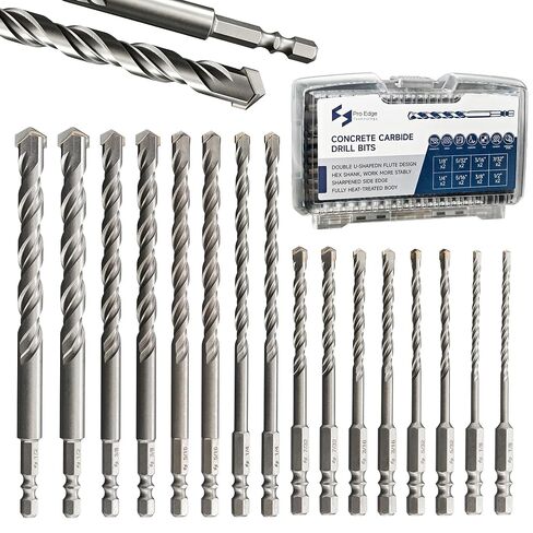 14pcs Masonry Drill Bit Set Hex Shank Carbide Concrete Drill Bit 5/32"-1/2" | Carbide Drill Bits with Industrial Carbide Bit Tip for Brick, Glass, Cement, Tile, Plastic, with Storage Box in Kuwait