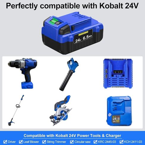 Upgraded！6500mAh Replacement for Kobalt 24V Battery KB624-03 KB524-03 KB424-03 KB224-03 KB124-03 Compatible with Kobalt 24V max Battery (2 Packs) in Saudi Arabia