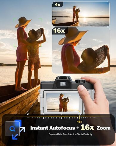 NBD 8K 64MP Digital Cameras for Photography with Dual-Lens,180°Flip Screen—Point and Shoot Digital Cameras with 16X Zoom,Autofocus WiFi Vlogging Camera for Beginners, 2 Batteries,64GB Card (White) in Kuwait