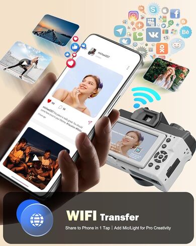 NBD 8K 64MP Digital Cameras for Photography with Dual-Lens,180°Flip Screen—Point and Shoot Digital Cameras with 16X Zoom,Autofocus WiFi Vlogging Camera for Beginners, 2 Batteries,64GB Card (White) in Kuwait