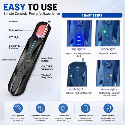 Hidden Camera Detector,RF Signal & Infrared Lens Finder Privacy Device | 5-in-1 scanner with RF,magnetic and GPS tracker detection,vibration alert.Portable privacy protection for hotel,travel & home in Kuwait