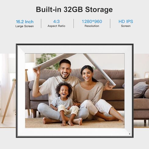 17" Digital Picture Frame Large-WiFi-Photo-Frame - 1280 * 960 FHD Touchscreen Display, 32GB Electronic Frame, Wall Mounted, Load Photos and Videos from Phone via App Email, Free Cloud, Gifts for Mom in Kuwait