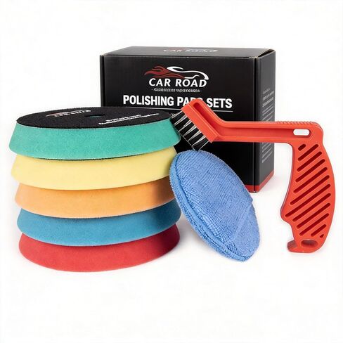 CARROAD 7pc 6.5 Inch Buffing Pads Kit - Heavy Cut to Finishing Foam & Wool Pads for DA/RO Polisher - Removes Scratches, Oxidation & Swirl Marks - 50+ Reusable Cycles in Saudi Arabia