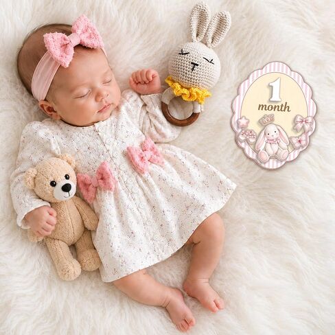 Wooden Baby Monthly Milestone Signs Coquette Pink Rabbit 1-24 Month | Newborn Girl Photography Props, Baby Shower Registry Gift, Infant Age Markers, Growth Tracker, Nursery Decor Keepsake, Oval in Kuwait