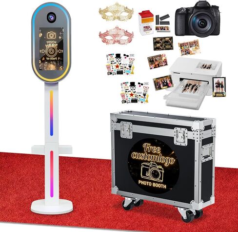 Mirror Photo Booth with Camera and Printer, DSLR Photo Booth with 15.6" Touch Screen, Remote Control RGB Light, Flight Case – Perfect for Parties, Events, Rentals (Black) in Kuwait