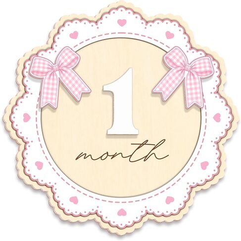Wooden Baby Monthly Milestone Signs Cute Pink Bow 1-24 Months | Newborn Girl Photography Props, Baby Shower Registry Gift, Infant Age Markers, Growth Tracker, Nursery Decor Keepsake, Round in Kuwait