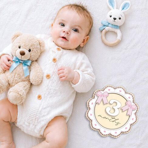 Wooden Baby Monthly Milestone Signs Cute Pink Bow 1-24 Months | Newborn Girl Photography Props, Baby Shower Registry Gift, Infant Age Markers, Growth Tracker, Nursery Decor Keepsake, Round in Kuwait