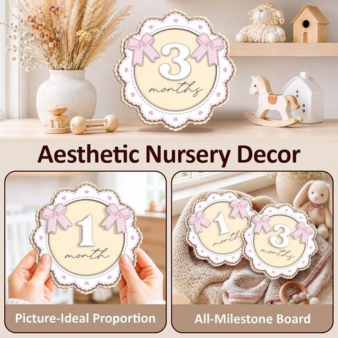 Wooden Baby Monthly Milestone Signs Cute Pink Bow 1-24 Months | Newborn Girl Photography Props, Baby Shower Registry Gift, Infant Age Markers, Growth Tracker, Nursery Decor Keepsake, Round in Kuwait