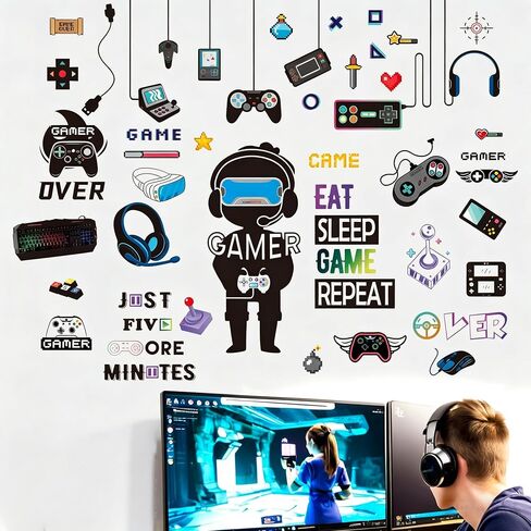 Gaming Wall Stickers for Bedroom: 100% Kids Safe Certified - Peel and Stick 4-Step Apply - Removable 95%+ No Residue - Vinyl Wall Decals for Boys in Kuwait