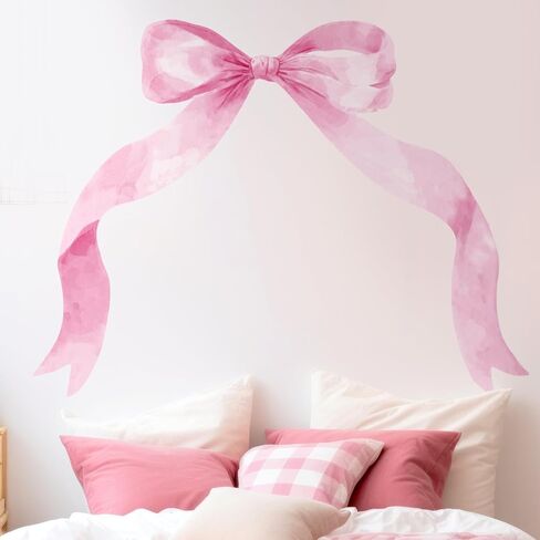 Fullhawl 59 x 45 Inch Large Pink Bow Wall Stickers Peel and Stick Coquette Girl Room Decor Large Watercolor Bow Stickers Preppy Waterproof Vinyl Decals Wall Decor for Girl Room Nursery Kindergarten in Kuwait