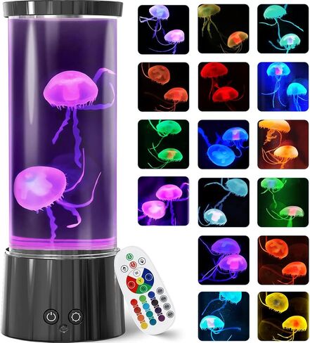 FBSPORT Jellyfish Lamp, Jellyfish Night Aquarium Tank Night Light 17 Color Changing with Remote Control for Kids Adults Home Office Decor Table Lamp Gifts for Christmas(Black, 12 inch) in Kuwait
