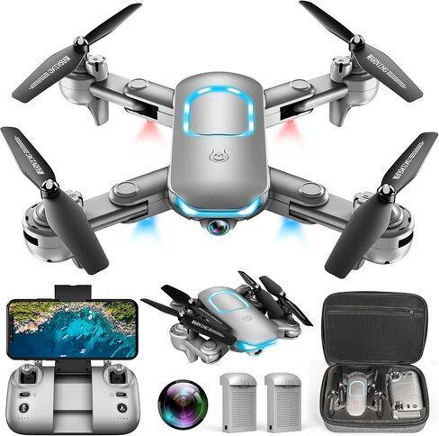 Drone with1080P Camera for Beginners, Foldable Drone with 2 Batteries, Upgrade Altitude Hold, Gesture Selfie, Waypoint Fly, 3D Flip, 3 Speed Mode, Circle Fly, One Key Start in Kuwait