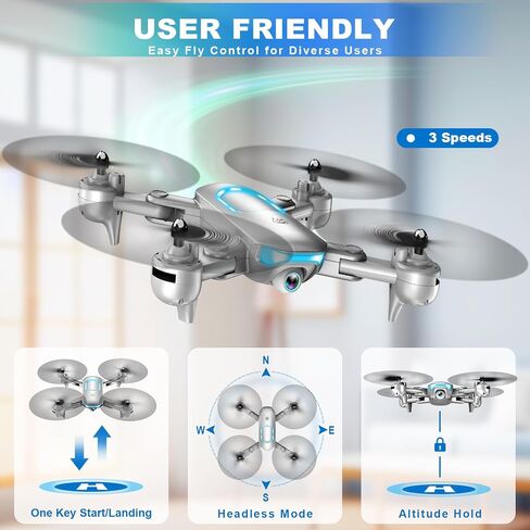 Drone with1080P Camera for Beginners, Foldable Drone with 2 Batteries, Upgrade Altitude Hold, Gesture Selfie, Waypoint Fly, 3D Flip, 3 Speed Mode, Circle Fly, One Key Start in Kuwait