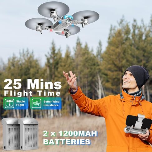 Drone with1080P Camera for Beginners, Foldable Drone with 2 Batteries, Upgrade Altitude Hold, Gesture Selfie, Waypoint Fly, 3D Flip, 3 Speed Mode, Circle Fly, One Key Start in Kuwait