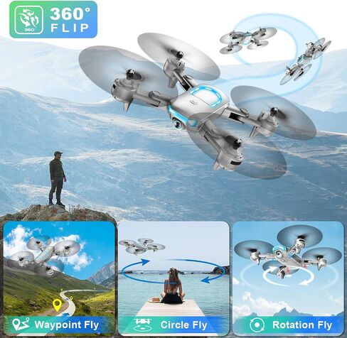 Drone with1080P Camera for Beginners, Foldable Drone with 2 Batteries, Upgrade Altitude Hold, Gesture Selfie, Waypoint Fly, 3D Flip, 3 Speed Mode, Circle Fly, One Key Start in Kuwait
