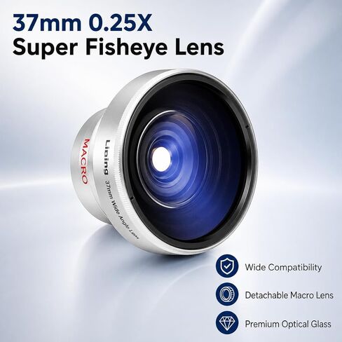 Diyeeni Super Fisheye Lens Additional Lens, 37mm 0.25X | Removable Macro Close Up Shooting Fisheye Effect Camera Photography Lens, Wide View Optical Glass, for 37mm Camera Lens in Kuwait