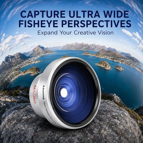 Diyeeni Super Fisheye Lens Additional Lens, 37mm 0.25X | Removable Macro Close Up Shooting Fisheye Effect Camera Photography Lens, Wide View Optical Glass, for 37mm Camera Lens in Kuwait