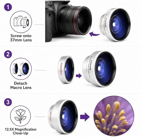 Diyeeni Super Fisheye Lens Additional Lens, 37mm 0.25X | Removable Macro Close Up Shooting Fisheye Effect Camera Photography Lens, Wide View Optical Glass, for 37mm Camera Lens in Kuwait