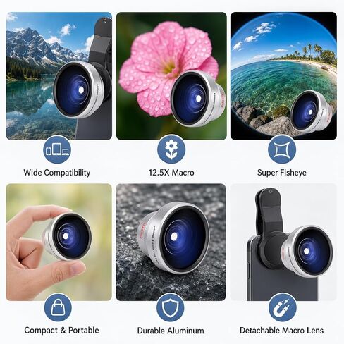Diyeeni Super Fisheye Lens Additional Lens, 37mm 0.25X | Removable Macro Close Up Shooting Fisheye Effect Camera Photography Lens, Wide View Optical Glass, for 37mm Camera Lens in Kuwait