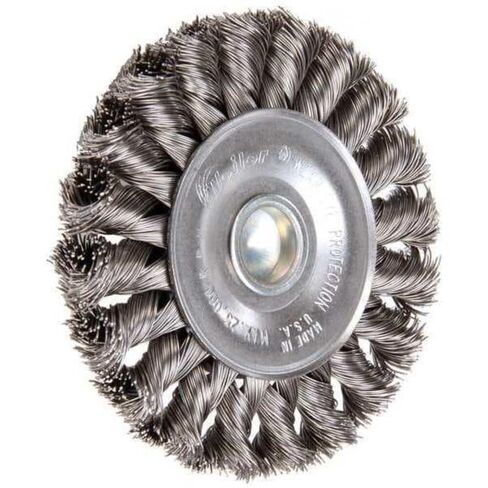 Weiler 17682 3-1/4" Stem-Mounted Knot Wire Wheel, .020" Steel Fill, 1/4" Stem, Made in the USA in Saudi Arabia