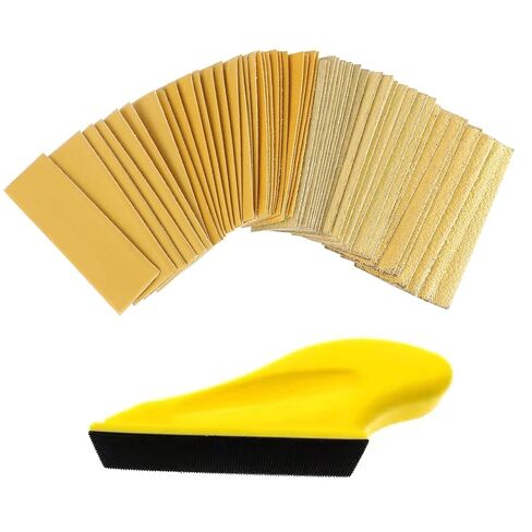 61-Pack Sanding Paper Set with Tools, Viaky 3.66x1.18'' Sandpaper Mixed 80/120/180/240/400/600, 10PCS Assort Grit Each, Hook and Loop Sand Paper for Car, Wood, Wall, Corner Polishing Buffing in Kuwait