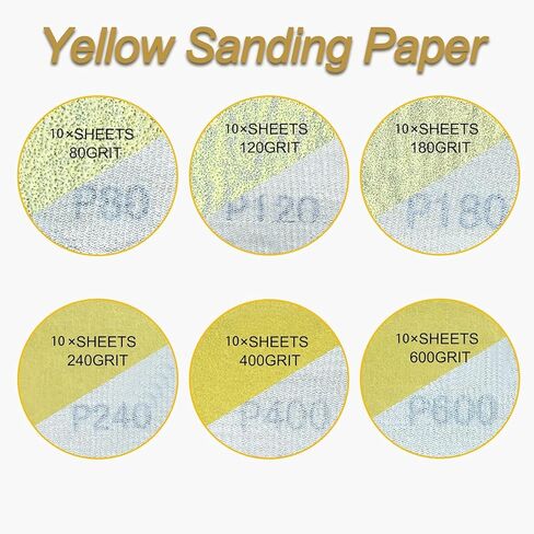 61-Pack Sanding Paper Set with Tools, Viaky 3.66x1.18'' Sandpaper Mixed 80/120/180/240/400/600, 10PCS Assort Grit Each, Hook and Loop Sand Paper for Car, Wood, Wall, Corner Polishing Buffing in Kuwait