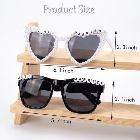 Just Married Sunglasses Set for Bride and Groom | Wedding Party Photo Booth Props, Pearl Heart Bride Glasses and Black Groom Sunglasses for Honeymoon, Beach Party in Kuwait