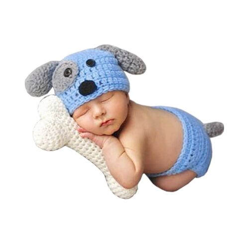 SUNBABY Newborn Photography Props Baby Knitting Wool Material Photography Costume Cute Animal Style Baby Crochet Clothes (Blue Dog) in Kuwait