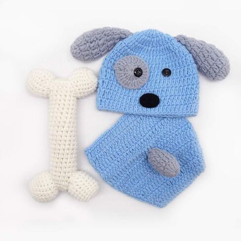SUNBABY Newborn Photography Props Baby Knitting Wool Material Photography Costume Cute Animal Style Baby Crochet Clothes (Blue Dog) in Kuwait
