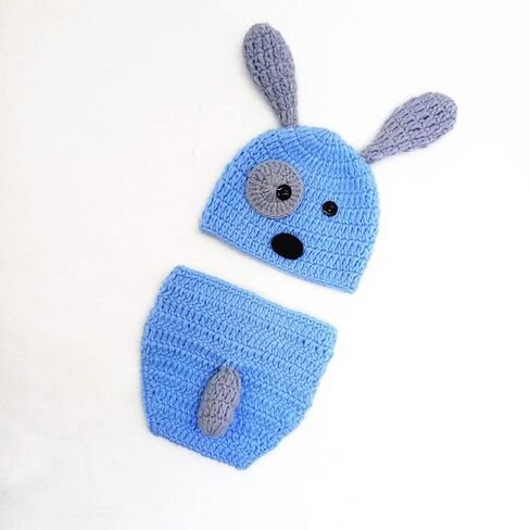 SUNBABY Newborn Photography Props Baby Knitting Wool Material Photography Costume Cute Animal Style Baby Crochet Clothes (Blue Dog) in Kuwait