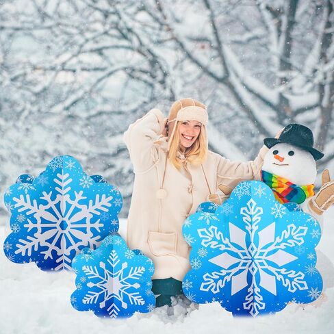 Beeveer 3 Pcs 18"-39" Winter Snowflake Party Decoration 3D Blue Snowflake Cardboard Cutout Stand-up Wonderland Christmas Backdrop Photo Prop Stand up Cutout for Winter Xmas Party Supplies in Kuwait