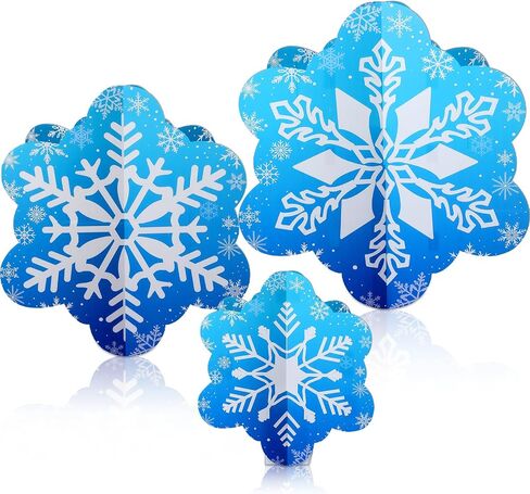 Beeveer 3 Pcs 18"-39" Winter Snowflake Party Decoration 3D Blue Snowflake Cardboard Cutout Stand-up Wonderland Christmas Backdrop Photo Prop Stand up Cutout for Winter Xmas Party Supplies in Kuwait