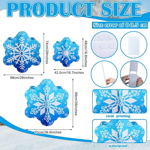 Beeveer 3 Pcs 18"-39" Winter Snowflake Party Decoration 3D Blue Snowflake Cardboard Cutout Stand-up Wonderland Christmas Backdrop Photo Prop Stand up Cutout for Winter Xmas Party Supplies in Kuwait