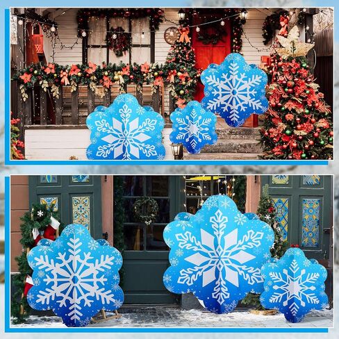 Beeveer 3 Pcs 18"-39" Winter Snowflake Party Decoration 3D Blue Snowflake Cardboard Cutout Stand-up Wonderland Christmas Backdrop Photo Prop Stand up Cutout for Winter Xmas Party Supplies in Kuwait