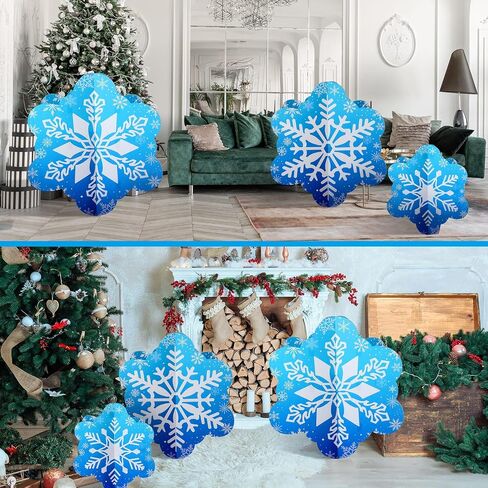 Beeveer 3 Pcs 18"-39" Winter Snowflake Party Decoration 3D Blue Snowflake Cardboard Cutout Stand-up Wonderland Christmas Backdrop Photo Prop Stand up Cutout for Winter Xmas Party Supplies in Kuwait