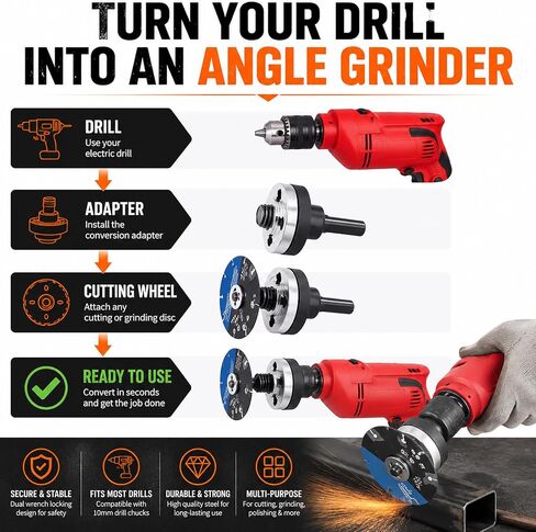 Electric Drill Angle Grinder Connecting Rod Set, 10mm Conversion Angle Grinding Adapter Connecting Rod Kit With Spanner For Cutting Disc, Polish Disc And Polish Sponge (2 Set) in Saudi Arabia