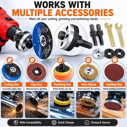 Electric Drill Angle Grinder Connecting Rod Set, 10mm Conversion Angle Grinding Adapter Connecting Rod Kit With Spanner For Cutting Disc, Polish Disc And Polish Sponge (2 Set) in Saudi Arabia